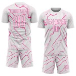 Custom Soccer White Uniform Jersey Sublimation Pink Lightning Sports
