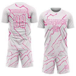 Custom Soccer White Uniform Jersey Sublimation Pink Lightning Sports Custom Soccer White Uniform Jersey Sublimation Pink Lightning Sports