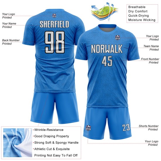 Sports Shape White-Black Sublimation Uniform Jersey Soccer Blue Powder Geometric Custom