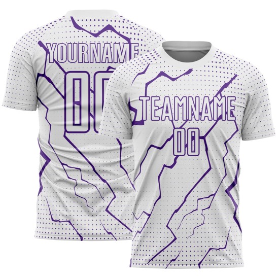 Uniform Sublimation White Purple Custom Sports Soccer Jersey Lightning