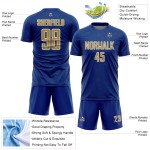 Gold-White Geometric Soccer Shape Royal Old Sports Sublimation Uniform Jersey Custom Gold-White Geometric Soccer Shape Royal Old Sports Sublimation Uniform Jersey Custom