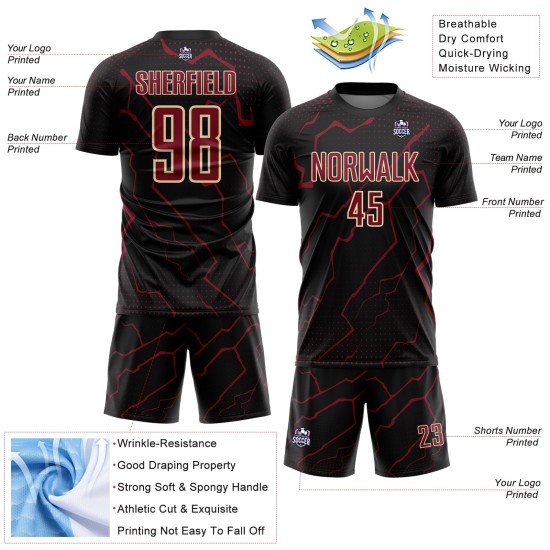 Lightning Black Soccer Uniform Jersey Sublimation Custom Sports Crimson-Cream Lightning Black Soccer Uniform Jersey Sublimation Custom Sports Crimson-Cream